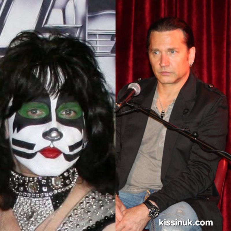 Eric Singer in makeup and also at the London Monster Book press conference